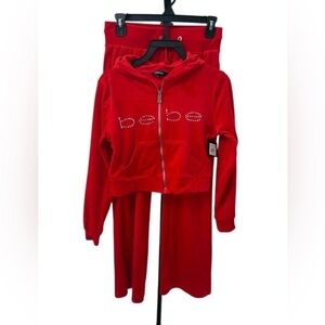NEW! NWT Y2K bebe Red Rhinestone Logo Velour Zip Hoodie & Pants Set